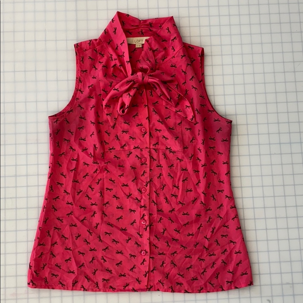 Neon hot pink tie neck sleeveless top
